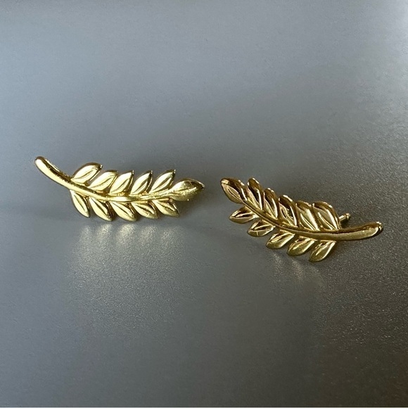 14k Gold Leaf Stud Earrings - Picture 8 of 14
